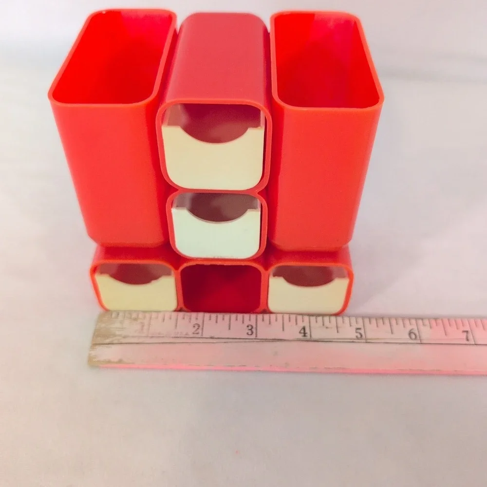 Vintage Atomic Red Desk Caddy - Pencil Holder Organizer - Mod 70s 4 Drawers